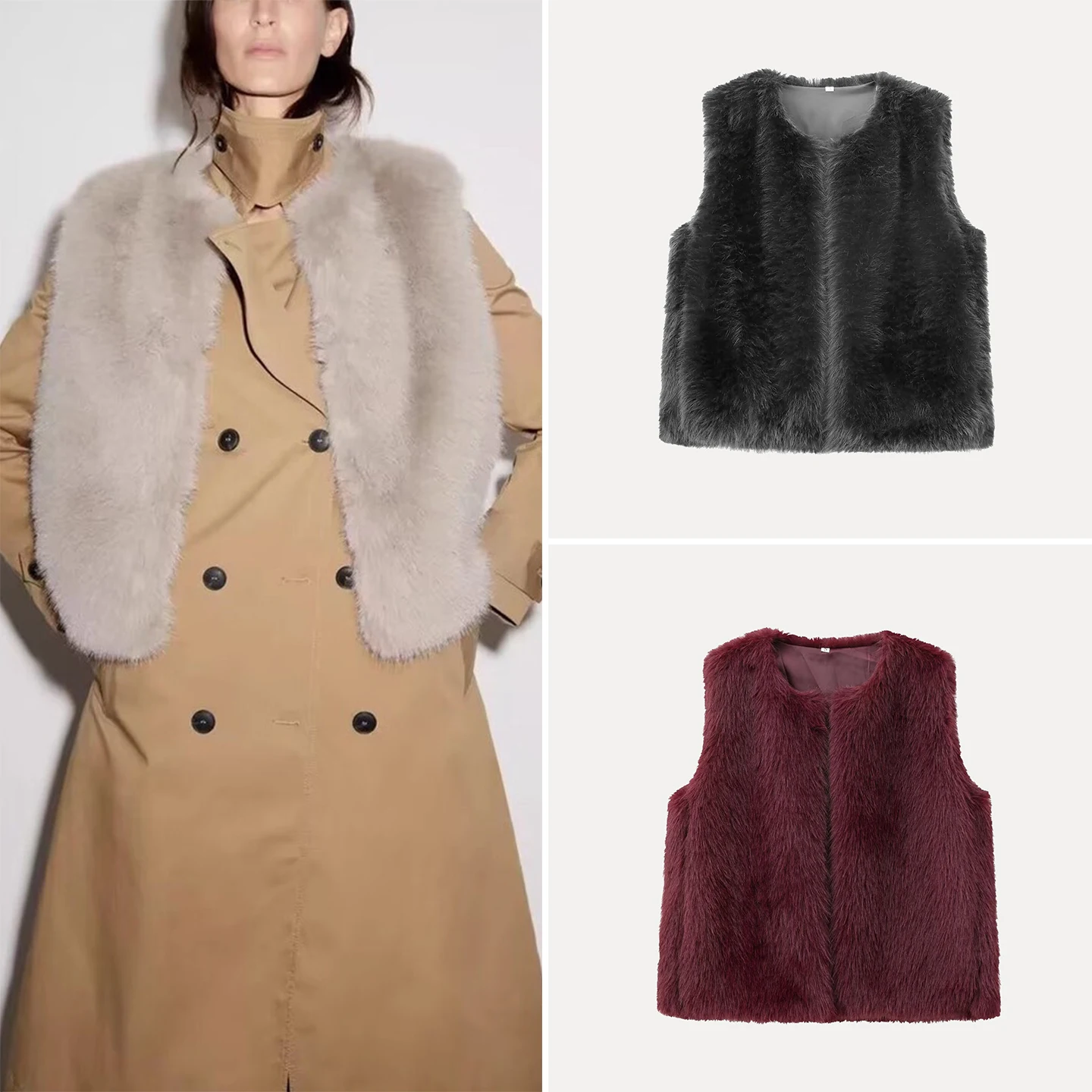 

Z 2025 New Faion Artificial Fur Effect Vest Women's Clothing Personali Sle Commute V-ne Color Chinese Origin