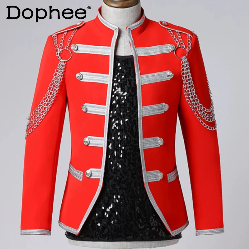 2026 Men's Spring New Fashion Metal Decoration Tops Handsome Trendy Personality Coats Masculinity Stylish Color Matching Jackets