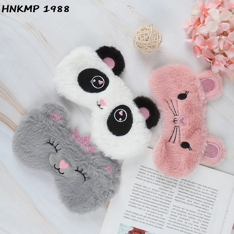 Panda Eye Mask Women Plush Animal Mouse Bear Eye Cover Cute Plush Eye Mask Girl Toy Suitable For Travel Home Party Eyeshade