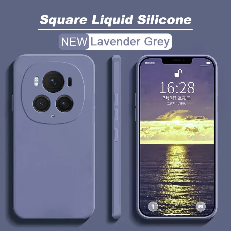 Luxury Square Liquid Silicone Phone Case Cover For Honor Magic6 Magic 6 Pro 6Pro Magic6Pro 5G Soft Candy Color Back Cover