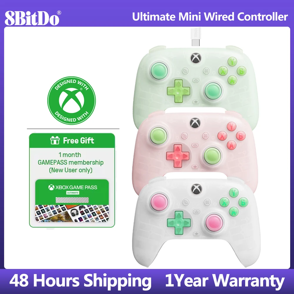 8BitDo Ultimate Mini Wired Controller，USB Gamepad with Game Pass Hall Effect Joystick for Xbox Series S/X,Xbox One,Windows 10/11