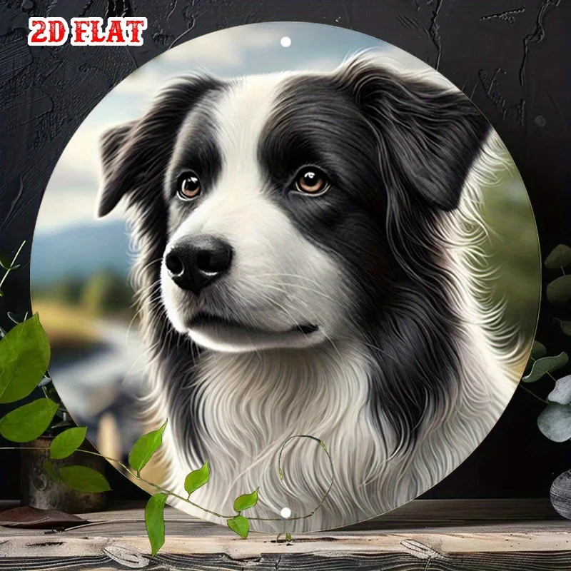 2D Flat - Round Sign Featuring a Friendly Dog with a Gentle Gaze, Perfect for Outdoor Use. This 7.87X7.87 Inch Metal Sign Is Ide