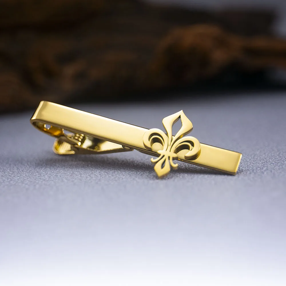 Tangula Stainless Steel Saint Lily Tie Clip Retro Christian Faith Jewelry Wedding Jewelry for Groom Mens Business Suit Tie Clamp