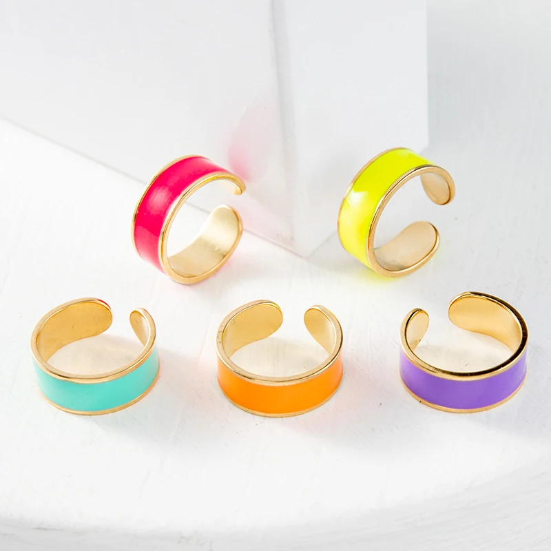 

Punk Open Ring Inlaid Gold Rim Multicolored Enamel Stainless Steel Ring for Women Men HipHop Gothic Summer Party Jewelry Anillos