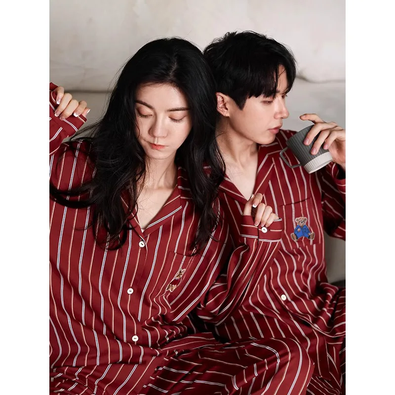 Pure Cotton Red Couple Pajamas, Newlywed Wedding Set, Spring and Autumn Long Sleeved Thin Men's and Women's Home Clothes