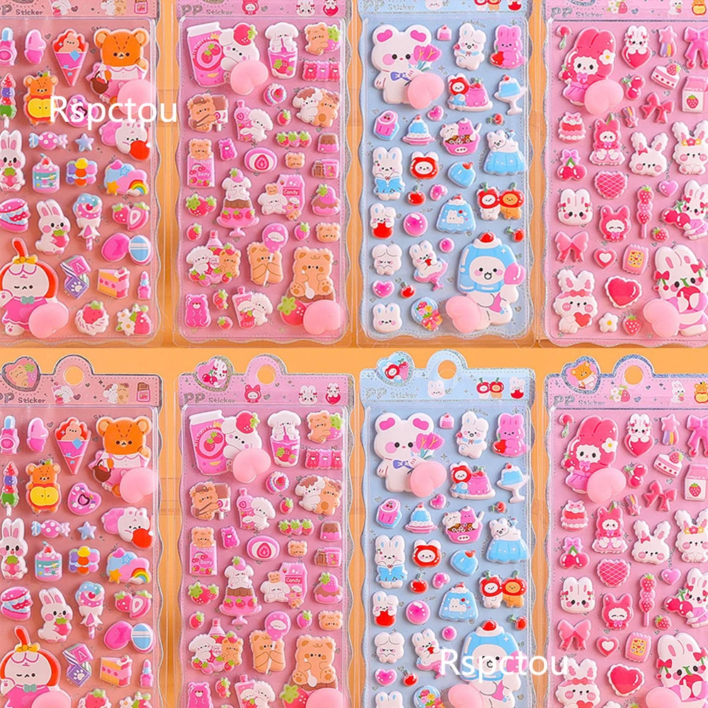 

4pcs Cute Soft Animal Pinch Buttocks Stickers Kawaii Bear Rabbit Cartoon 3D Bubble Sticker Decorative Guitar Phone Decals Toys