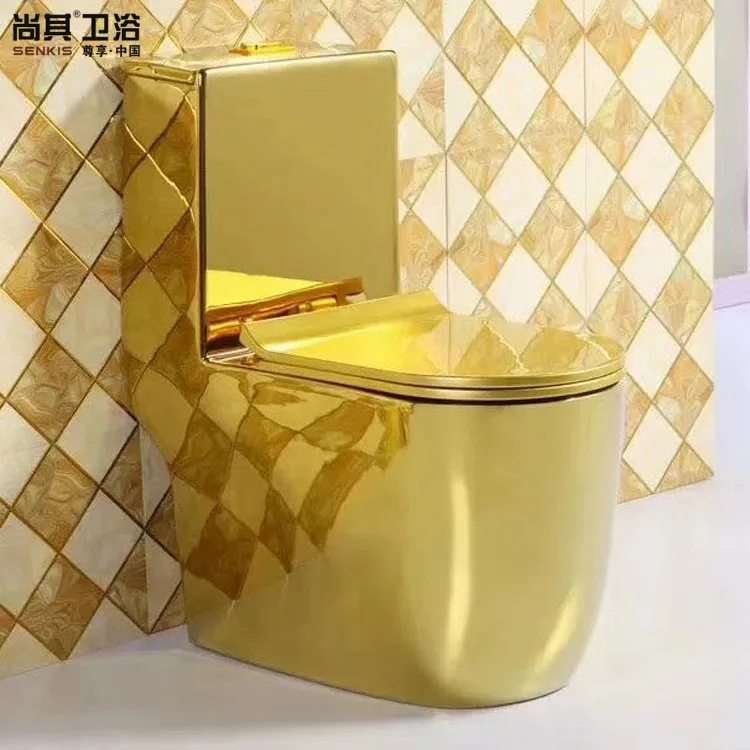 

Shangqi Bathroom European-Style Gold-Plated One-piece Flush Toilets Water-Saving Silent Included Remote Control 200KG
