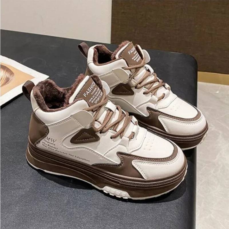 Autumn and Winter New Cashmere Warm High Top Shoes Female Thick Soles Sports Leisure Board Shoes All Match Shoes