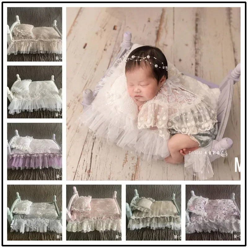 Newborn Lace Photography Mat with Posing Pillow Baby Mini Mattress for Photo Shooting Infant Photo Props