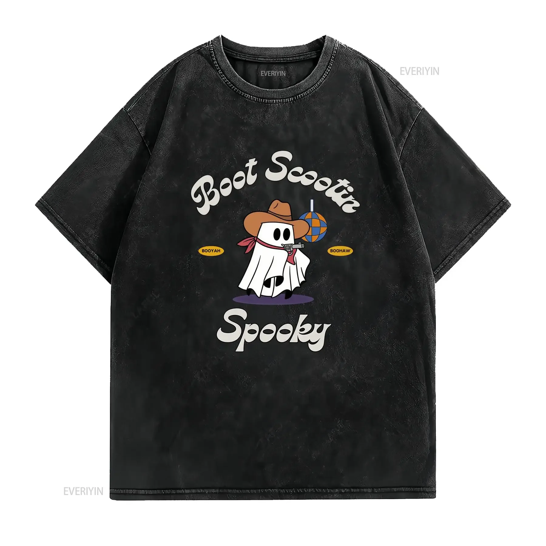 Boot Scootin Spooky T Shirt Cute GhosT Halloween Cowboy Babe Western Boo Haw vintage Washed Unisex Casual graphic Breathable