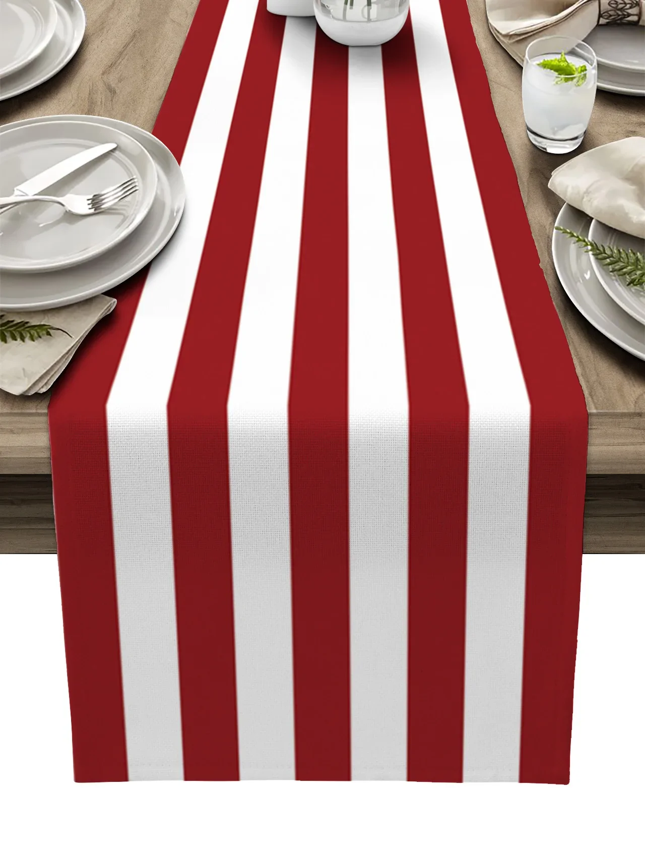 Red White Stripes Linen Table Runners Kitchen Table Decoration Accessories Dining Table Runner Wedding Party Supplies