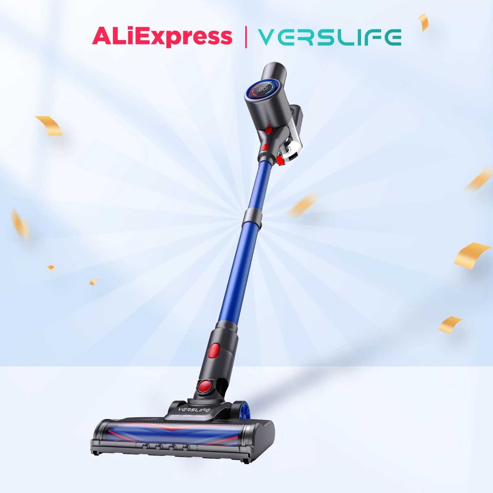 VersLife Z8 Aspiradora sin Cable 40KPA/500W, Escoba Inalámbrica Potente con Pantalla LED,Luz Verde,Diseño Autoportante,45 Min de Autonomía,para Pelo de Mascotas,Suelo y Alfombra