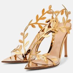 New Summer Women's High-heeled Sandals, Golden Branches and Jade Leaves High-heeled Shoes, Stiletto Pointed High-heeled Sandals