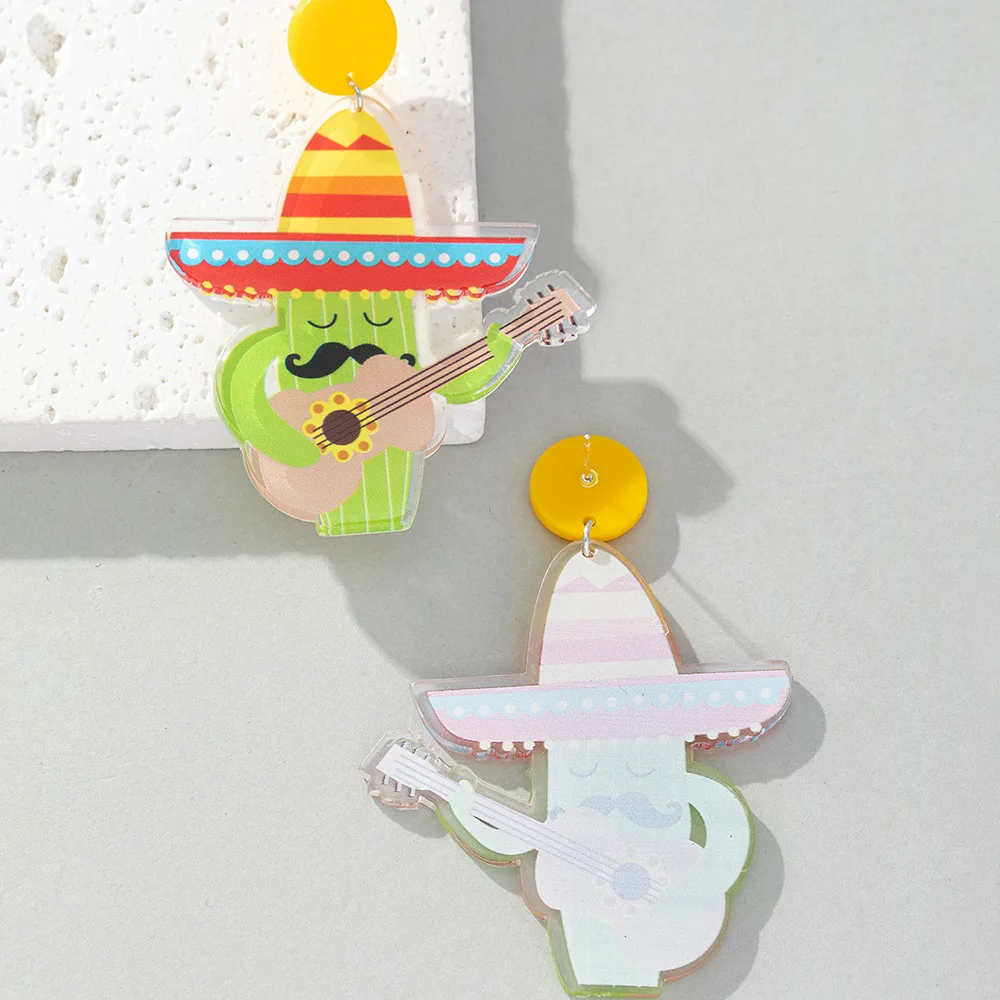 Mexican Acrylic Earring For Women Chili Racket Hat Skull Avocado Charms Drop Earrings Jewelry Custom Women Party Gift