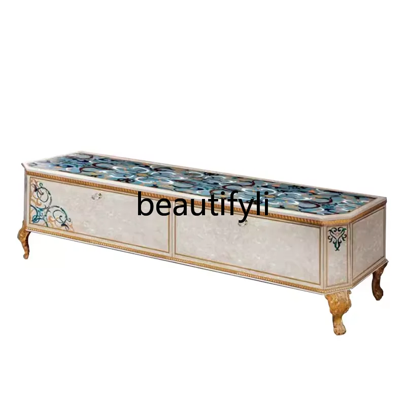 

French Italian luxury shell parquet TV cabinet solid wood furniture TV cabinet