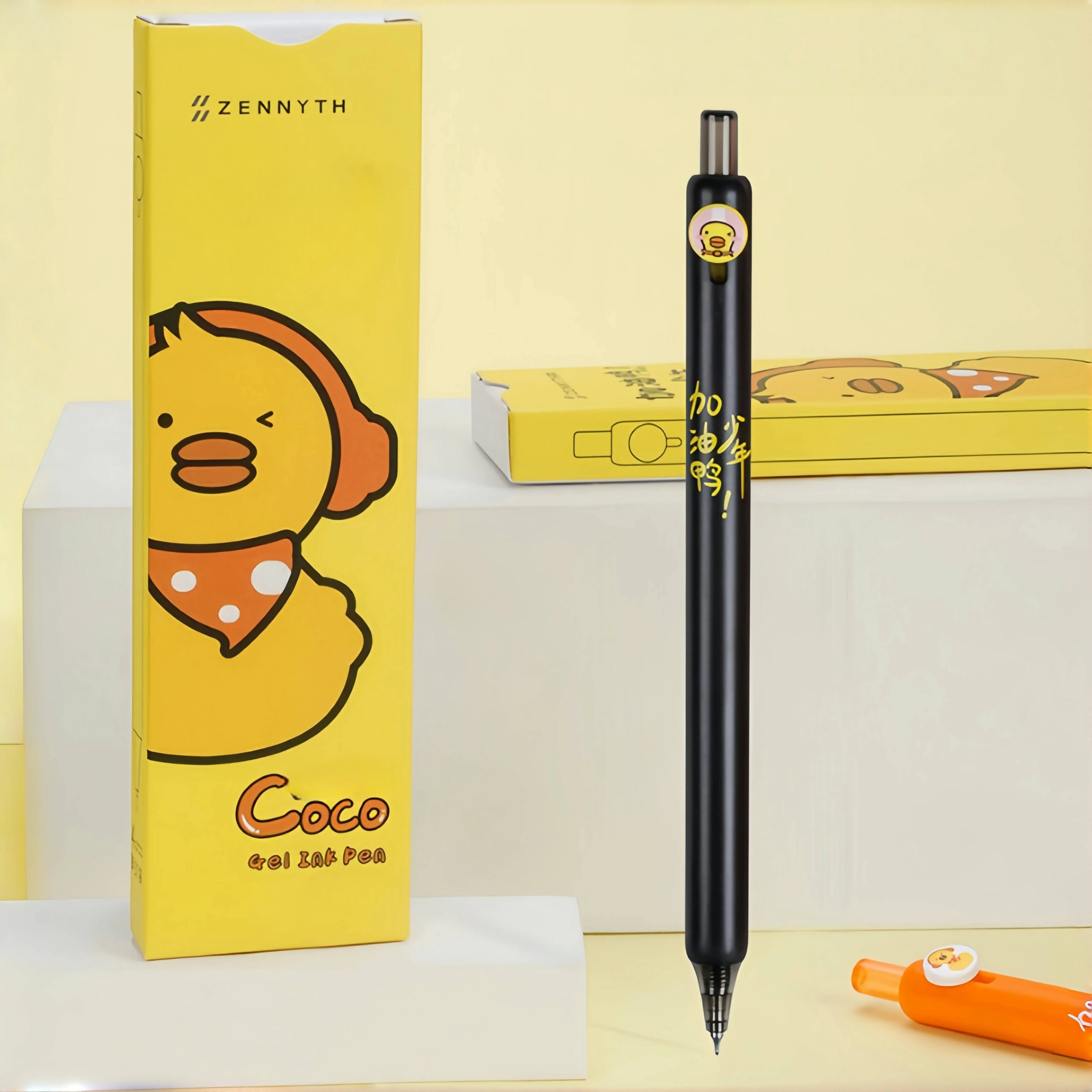 مجموعة واحدة من 4 أقلام جل بأزرار من سلسلة Little Yellow Duck، وأقلام جل لطيفة، وحبر أسود ذو طرف رفيع 0.5 مم، وأقلام جل عالية القيمة، يمكن تقديمها كهدايا