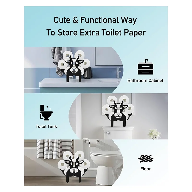 

T99C-Cow Toilet Paper Holder Stand For Extra 8 Rolls, Funny Decorative Free Standing Toilet Paper Storage, Farmhouse Bathroom