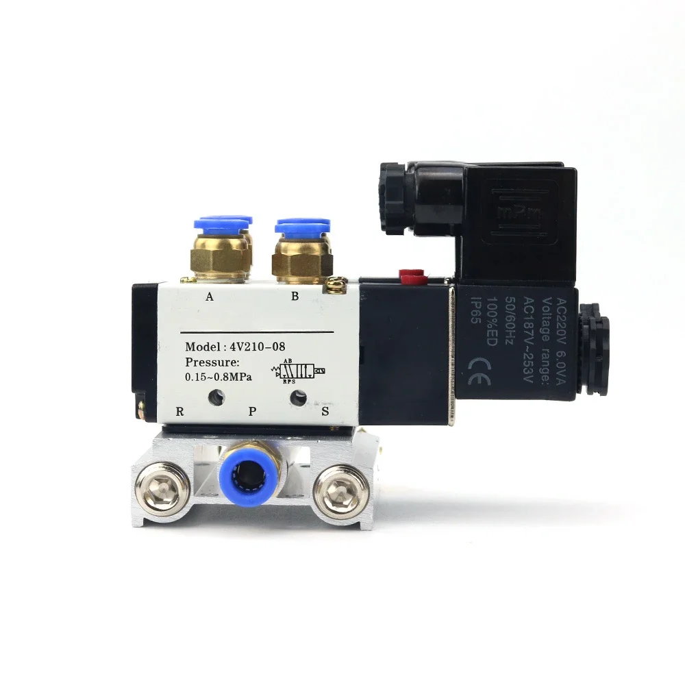 

Multi Option 4V210-08 12/24V DC 110/220V AC Pneumatic Solenoid Valve Block With Muffler Fitting Base Manifold 2/3/4/6 Way