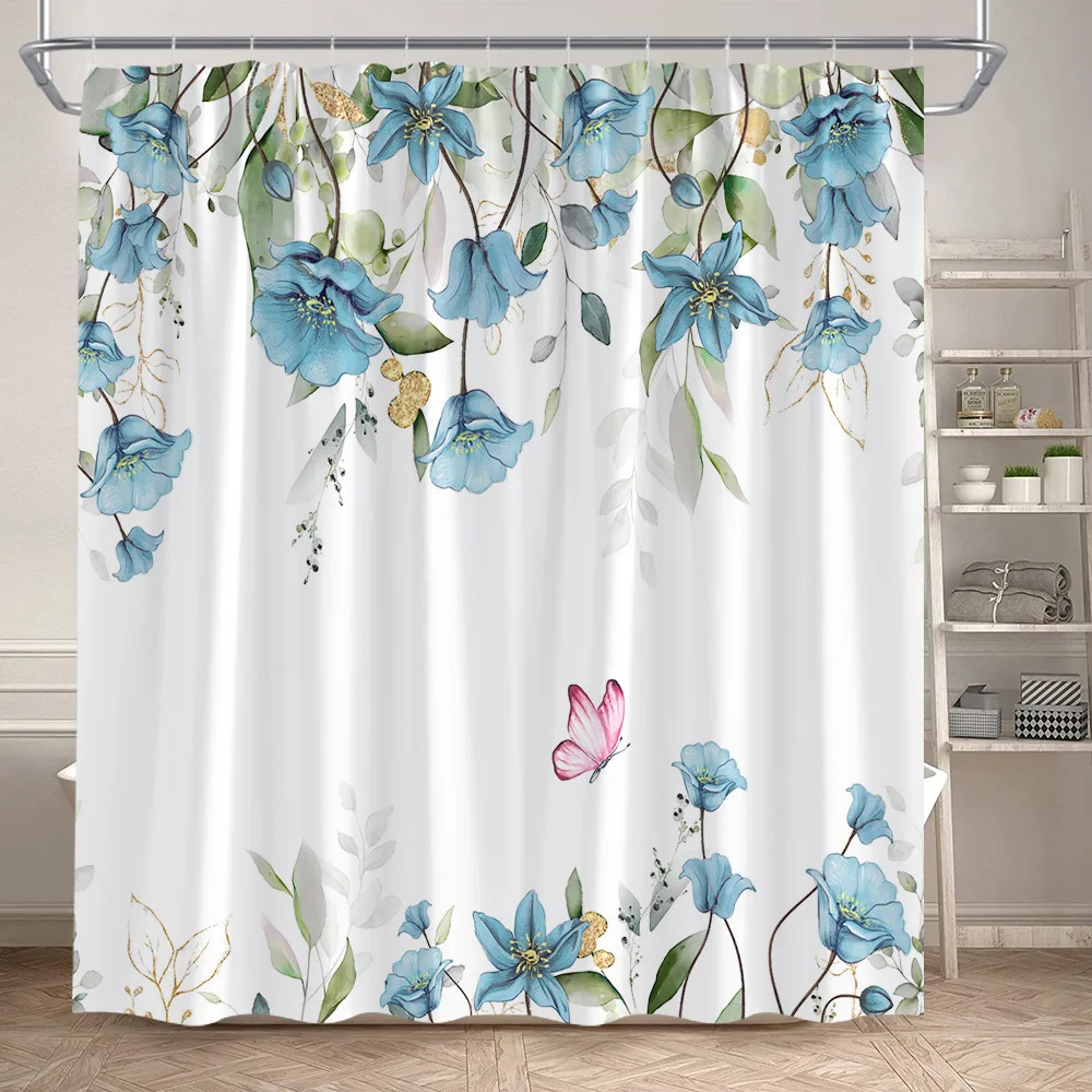 Eucalyptus Leaves Shower Curtains Autumn Brown Leaf Watercolour Plants Modern Bath Curtain Polyester Fabric Home Bathroom Decor