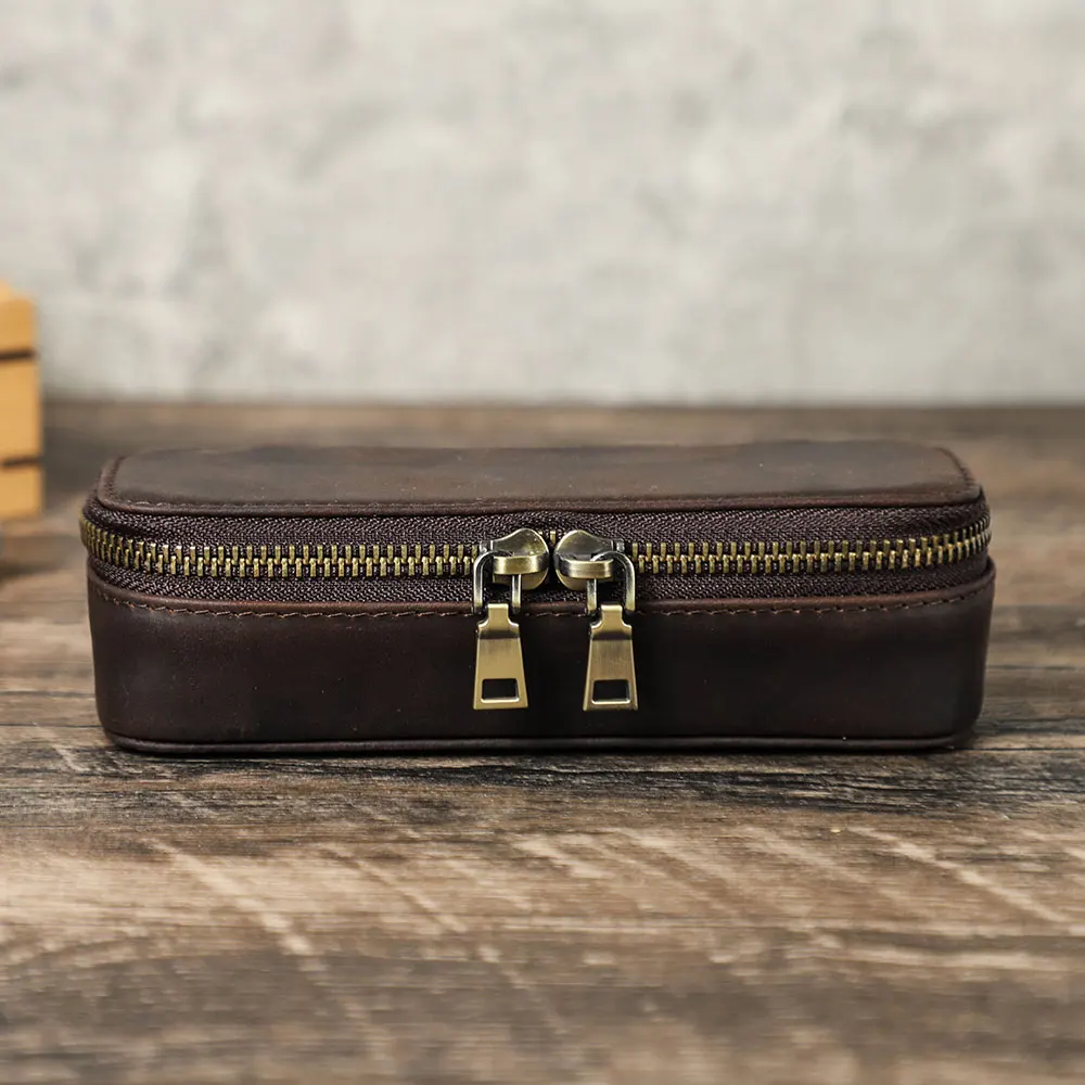 Vintage Genuine Leather Portable Cufflinks or Jewellery Storage Box Travel Jewelry Case with Zipper Jewelry Display Organizer - Detail 1