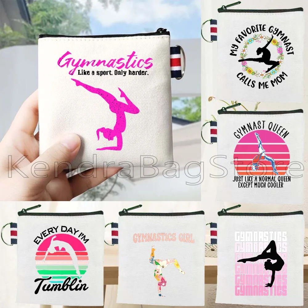 

Retro Tumbling Gymnastics Girl Sport Dancer Canvas Coin Purse Bag Gymnast Balance Beam Small Square Key Card Bag Wallet Pouch