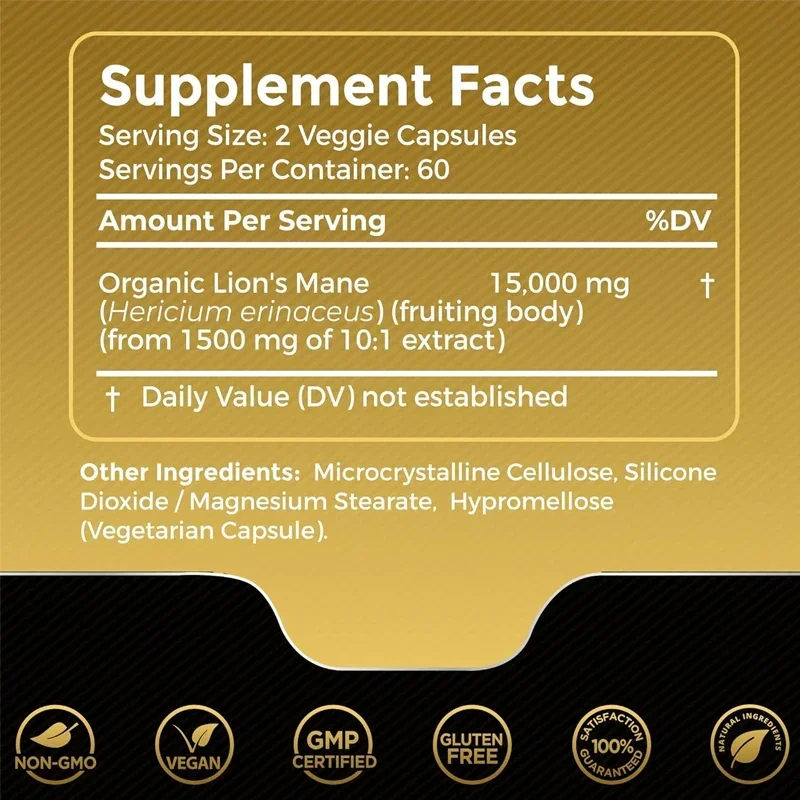 Lions Mane Lion Mane Mushroom Capsules Supplement -60 Pills - Mushroom Supplement for Memory and Focus in The Brain