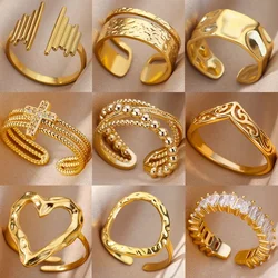 Anillos de acero inoxidable para mujer, anillo de boda de Color dorado con corazón estético, joyería de boda Vintage resistente al agua, accesorios de regalo para graduación