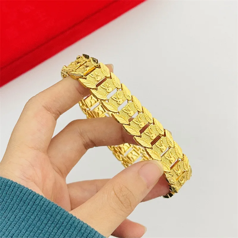 

Luxurious design 9999 24K real gold zodiac rabbit bracelet flat hand jewelry accessories fashion watch chain