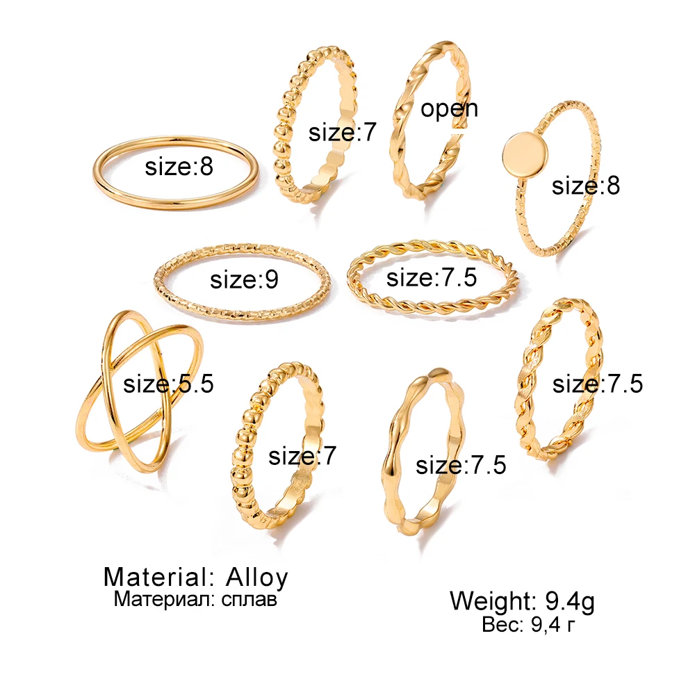 IPARAM Vintage Simplicity Irregular Gold Color Metal Rings Trendy Twist Helical Mixed Styles Rings Set Jewelry Gifts