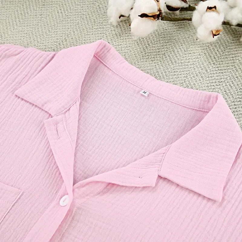 Muslin Pajamas For Women 100% Cotton Gauze Sets Long Petal Sleeves Patchwork Single-Breasted Lougerwear Pocket Suit 2024