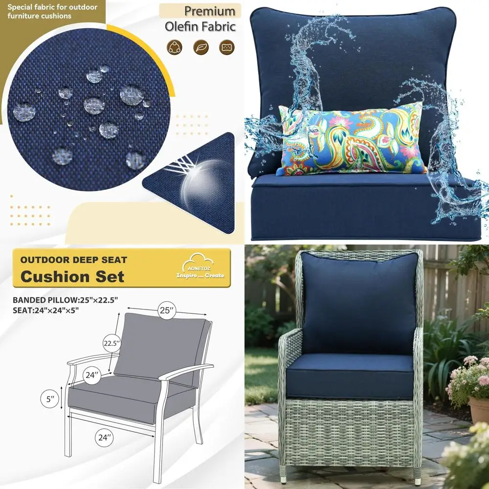

24 Outdoor Deep Seat Cushion Set, Olefin Fabric, Waterproof & Fade-Resistant, Removable Covers, Patio Furniture Cushions with Pi
