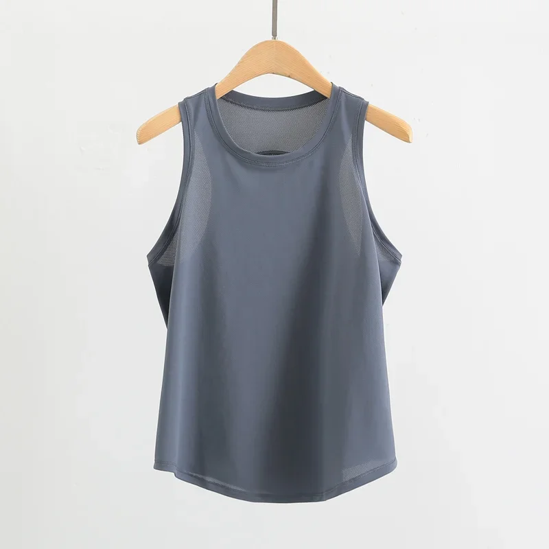 Round neck yoga lightweight mesh fabric vest with reflective jogging shirt classic sleeveless sports T-shirt