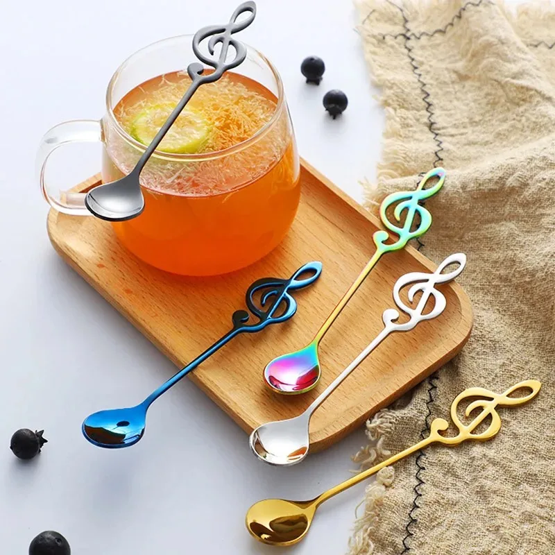 1PC 304 Stainless Steel Musical Notes Spoon Creative Round Coffee Milk Spoon Music Stick Ice Cream Dessert Spoon Tableware