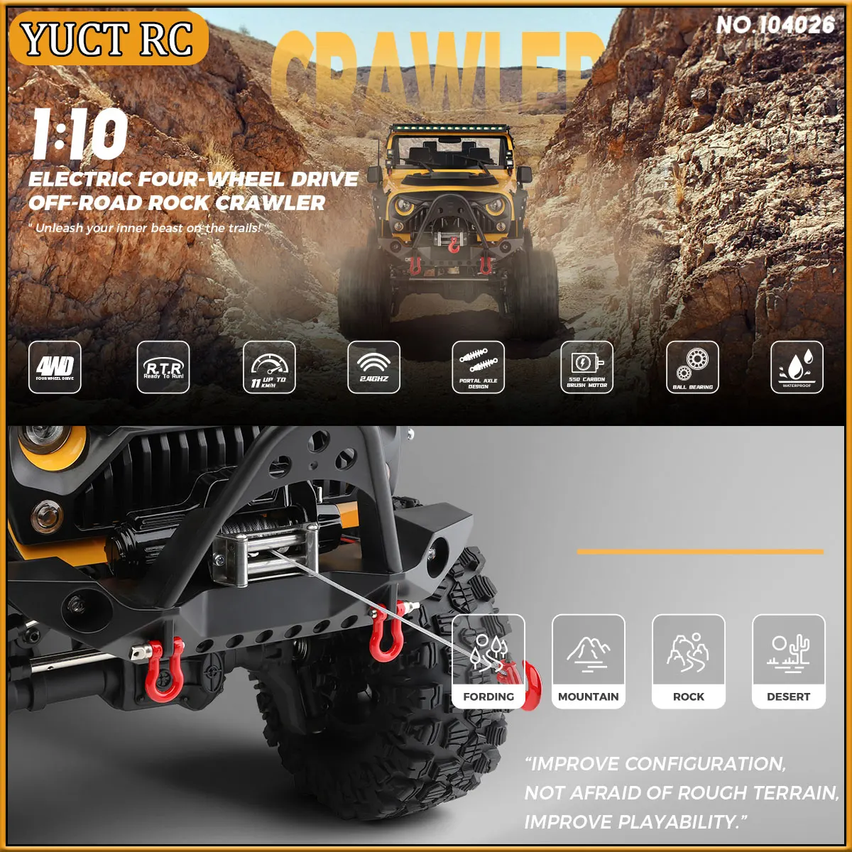 1/10 WLtoys 104026 4WD Professional RC Car Off Road 2.4G 4x4 Remote Control Cars 45 Minutes Working Time Climbing Car Adult Toy