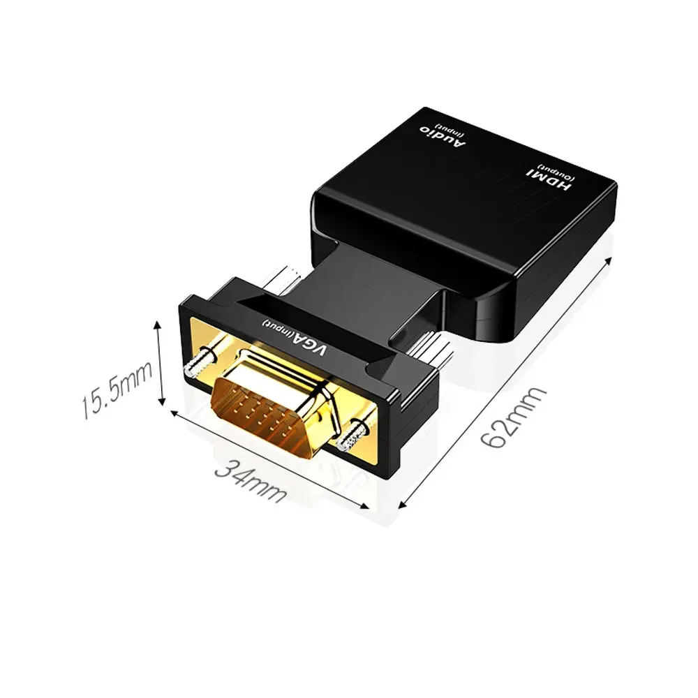 VGA To HDMI Converter Adapter 1080P สำหรับอะแดปเตอร์ VGA สำหรับ PC แล็ปท็อป HDTV โปรเจคเตอร์วิดีโอเสียง HDMI-ใช้งานร่วมกับ VGA