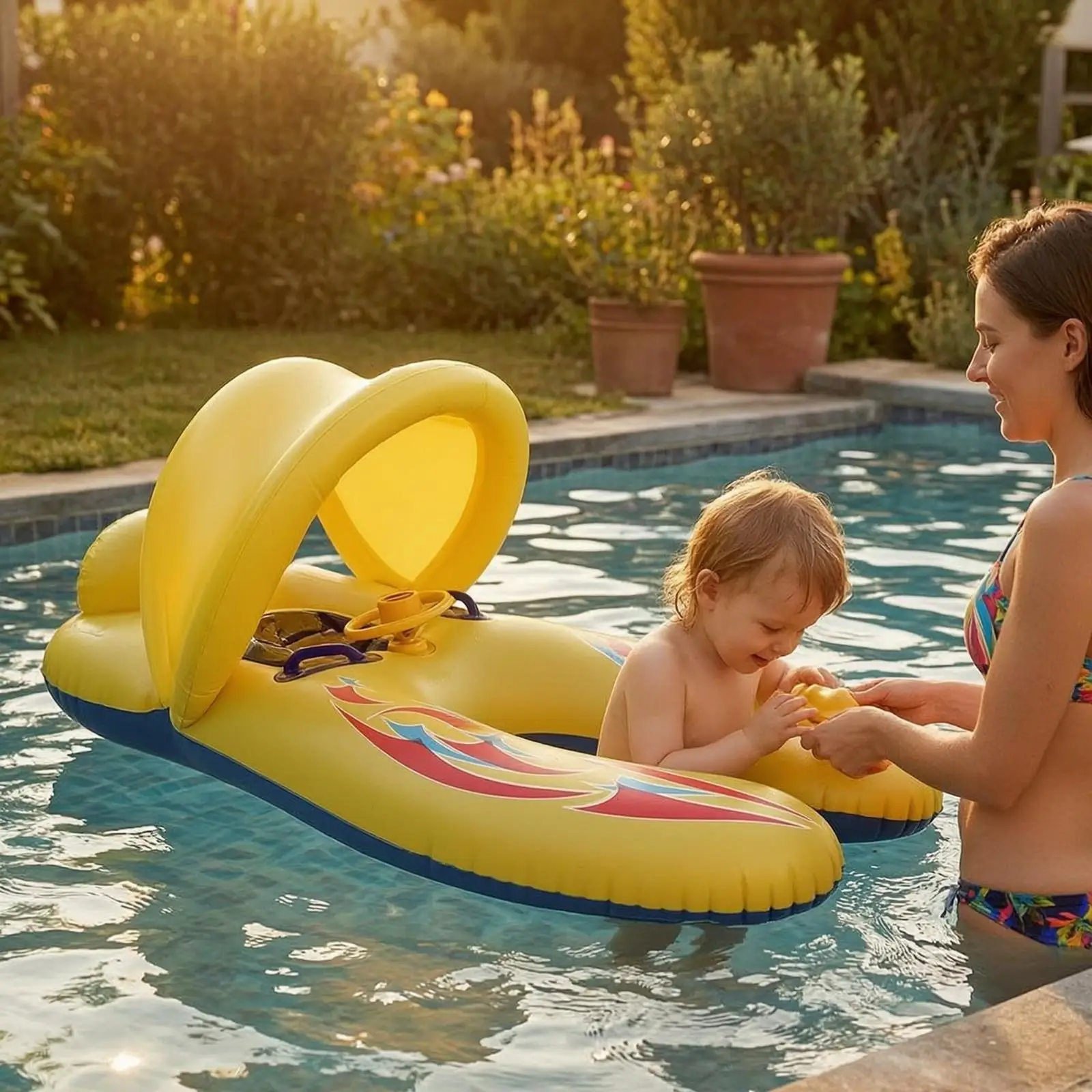 Parent and Child Swimming Float Two Seat Inflatable Vest Pool Float for Safe Family Water Fun