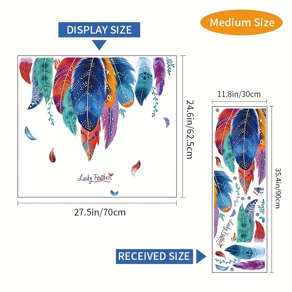 2D plan, 1 piece of dreamy feather wall decoration creative sticker wall sticker self-adhesive bedroom living room decoration ba