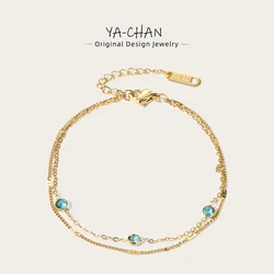 YACHAN Stainless Steel Double Layer Splic Chain Bracelets Crystal Inlay 18K Gold Plated Chains Bracelet Simple Trendy Jewelry