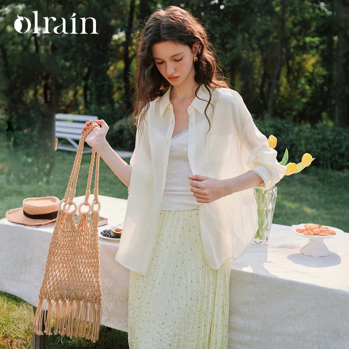 

OLrain женские рубашки на пуговицах, лето 2029, женские свободные элегантные кружевные карманы, тонкий топ во французском абрикосовом стиле Camiseta Mujer O57XC98051