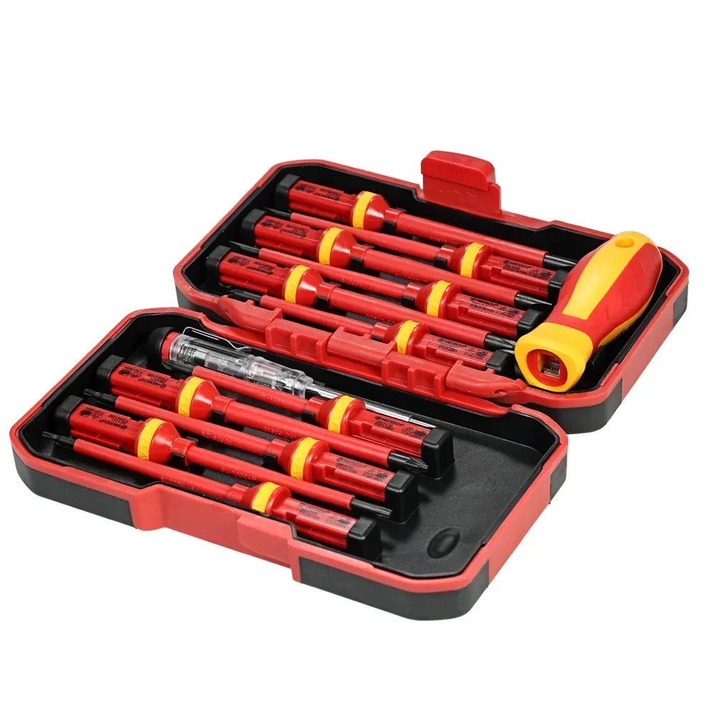 

13pcs 1000V Changeable Insulated Screwdrivers Set with Magnetic Slotted Phillips Pozidriv Torx Bits Electrician Repair Tools Kit
