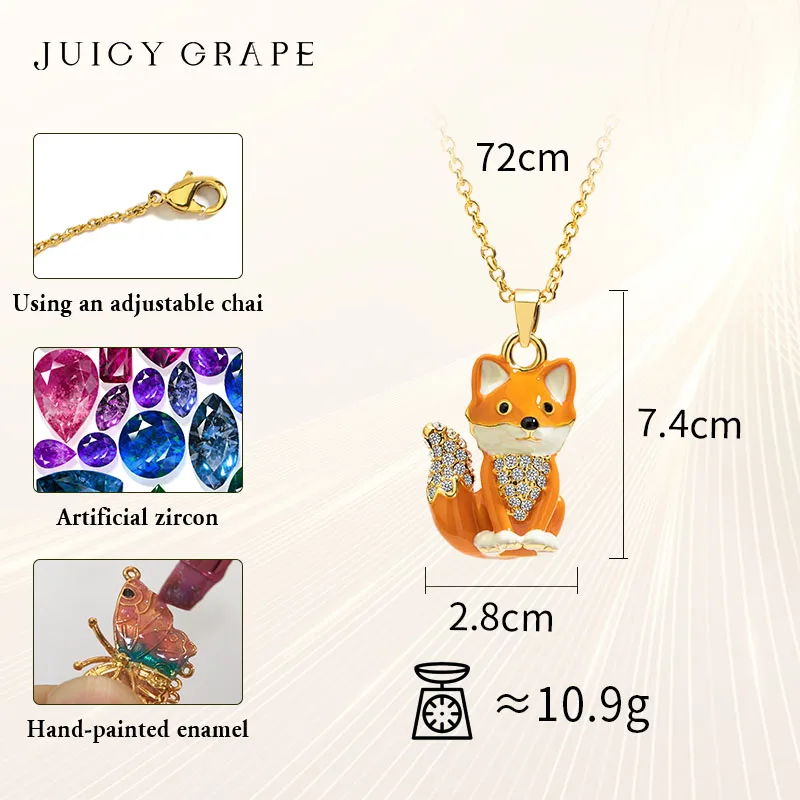 Juicy Grape Enamel Necklace Woman 3D Design Simulation Cute Fox Hand-Painted Collar Fine Jewelry Adjustable Animal Necklace