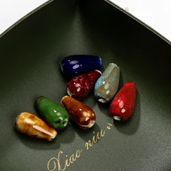 Handmade Ceramic Teardrop Beads 25x14mm, 3mm Hole, Unique Glaze Colors for DIY Jewelry Making, High-Temperature Fired, 5pcs, 30g
