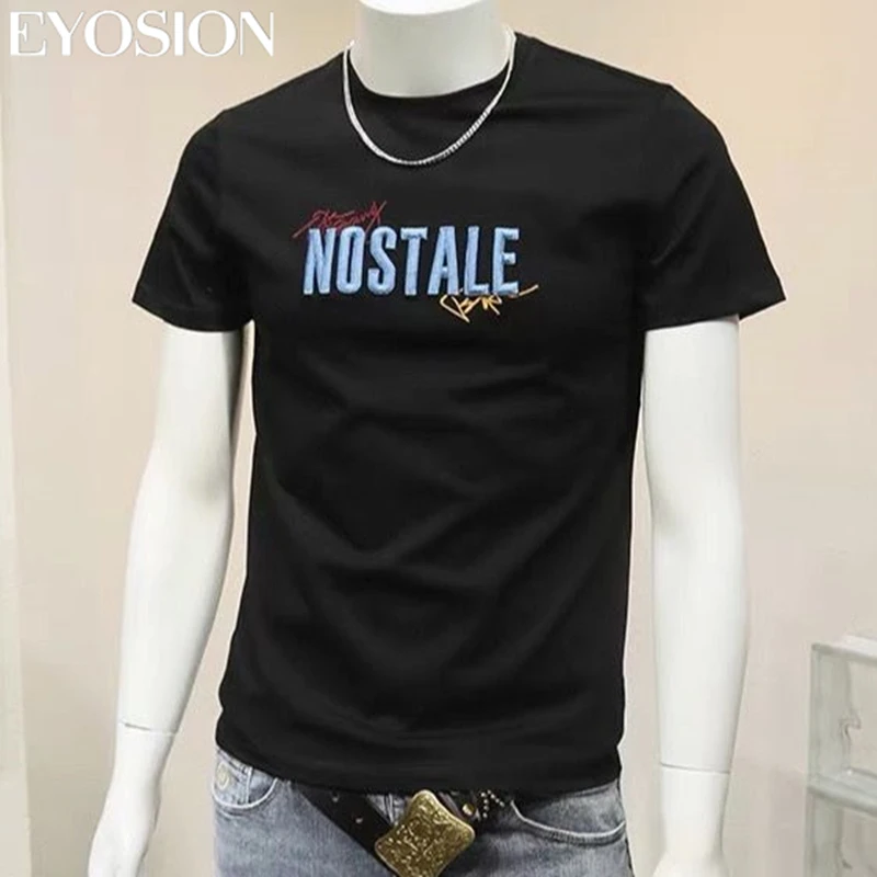 2023 Summer Mens T-shirt Letter Embroidery Tee O-Neck Short Sleeve High Quality Casual Male T Shirt Top Camisetas Clothing 5XL