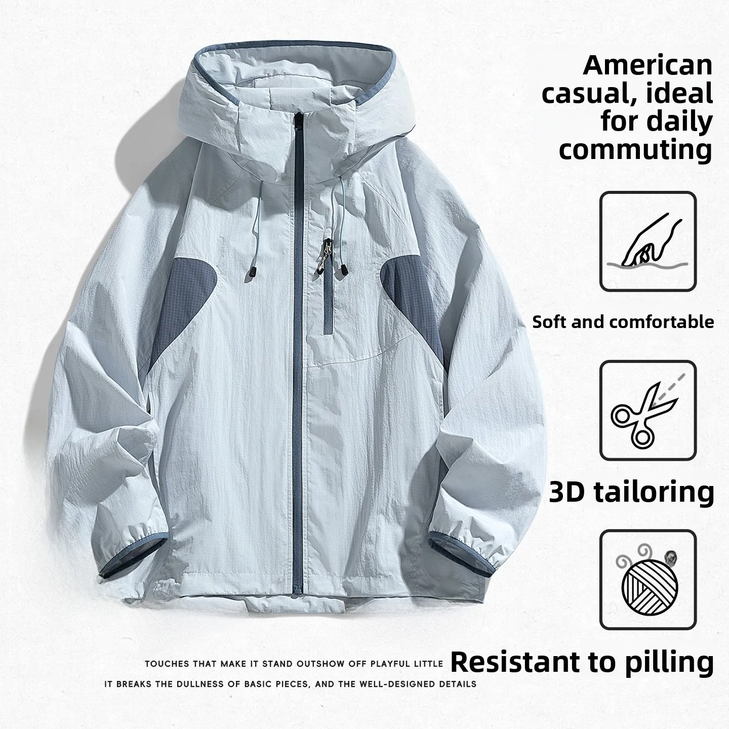 

2026 New Men's Jaet Loose Outdoor Breathable Waterproof Woolen Fabric Long Sve No Collar China Made Lightweight Spring