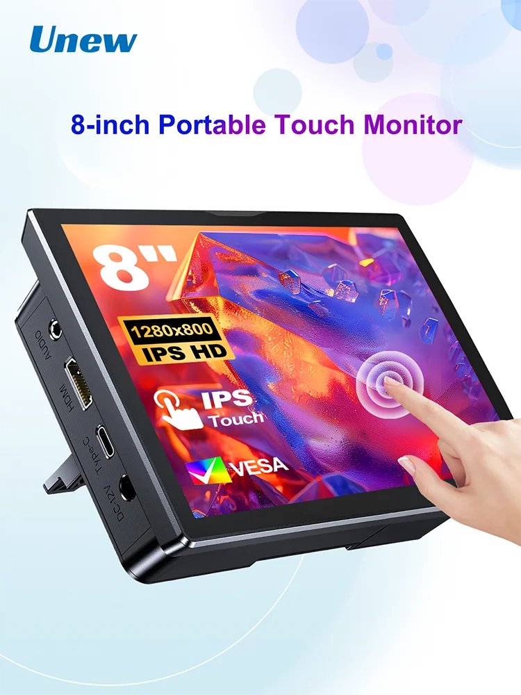 Unew Premium 8 inch touchscreen-monitor 1280x800 16:10 breedbeeld HDMI voor doe-het-zelf-projecten en touchscreen-display Ingebouwde ventilatoren Luidsprekers