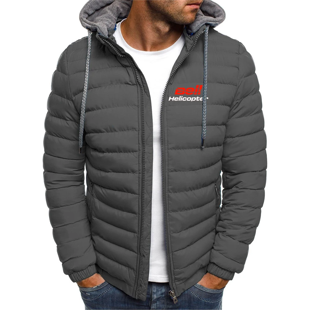 Men's 2026 Detachable Hat Drawstring Hoodies Bell Helicopter Logo Print Autumn And Winter Cold Protection Cotton-padded Jacket