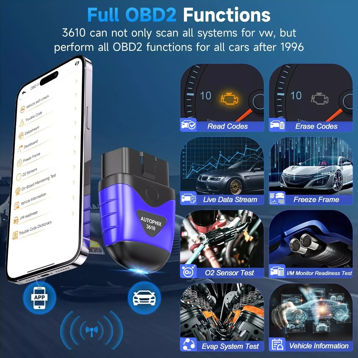 AUTOPHIX 3610 Bluetooth OBD2 Scanner Full Systems Diagnostic Tool OIL EPB TPS for VAG VW Audi Skoda SEAT 12V Cars Code Reader