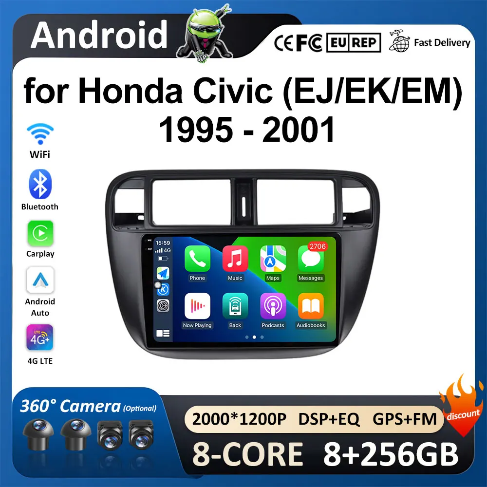 

Left Hand Drive 9 inch for Honda Civic (EJ/EK/EM) 1995 1996 1997 - 2001 Accessories Car Radio Multimedia Player QLED Screen WIFI