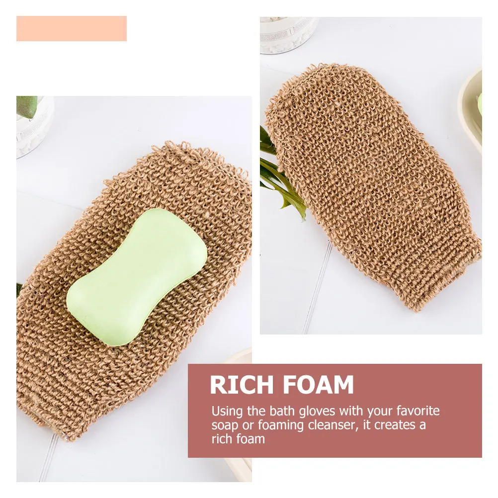 

4pcs Exfoliating Gloves Yellow Hemp Body Scrubbing Mitt For Shower Bath Foam Dead Skin Removal Portable Spa Cleaning Tool Bath
