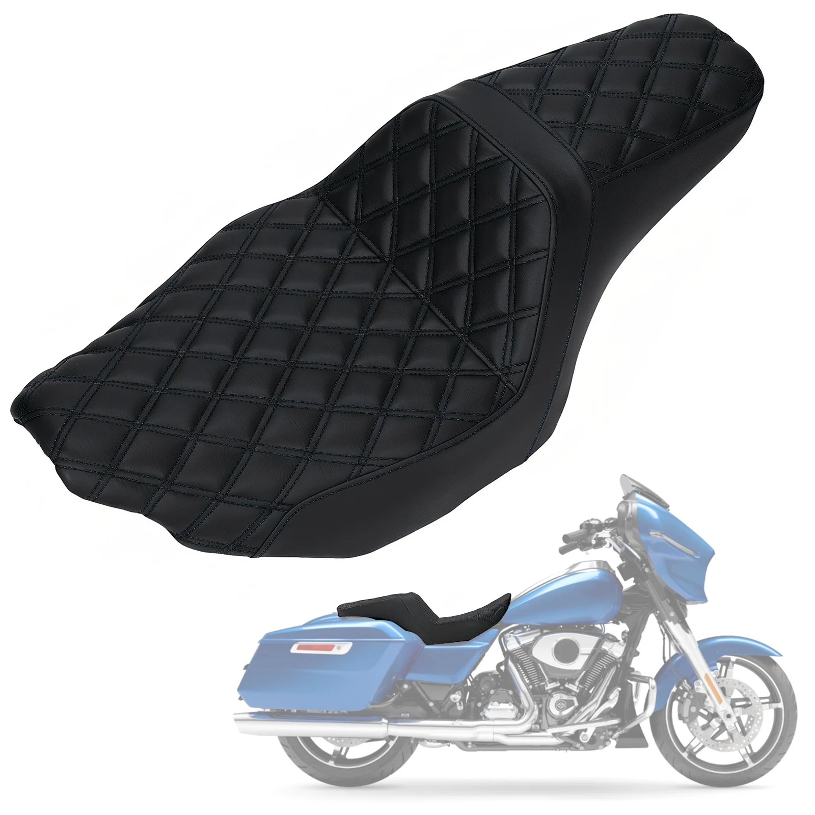 

One-piece Two-Up Seat Stepped Type with Diamond Pattern Stitching Fit for Harley Street Glide FLHX CVO Road Glide-ST